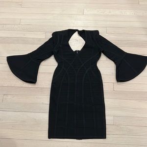 Herve Leger bandage dress with gorgeous bell sleeves. Black. Size S